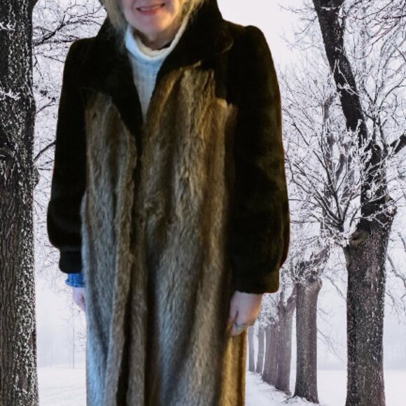 Stunning Vintage Real Fur Coat 2-Tone Size Large Mob Wife Luxury Winter - Picture 2 of 13